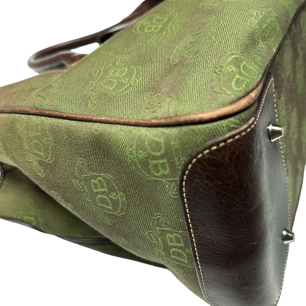 Dooney and Burke Signature Canvas Tote Bag Green Brown Leather Trim Silver - Picture 7 of 14
